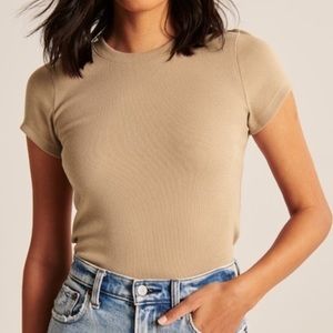 A&F Ribbed Tee, Tan, Size S